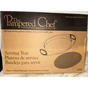 PAMPERED CHEF BLUE /‎ CLEAR ACRYLIC OVAL SERVING TRAY PLATTER 13.5" #2283 NIB